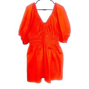 Old Navy Waist-Defined Puff-Sleeve Mini Dress Cotton Large Petite Orange
